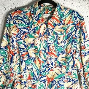 Coldwater Creek Sz Medium Linen Floral Jacket Coat